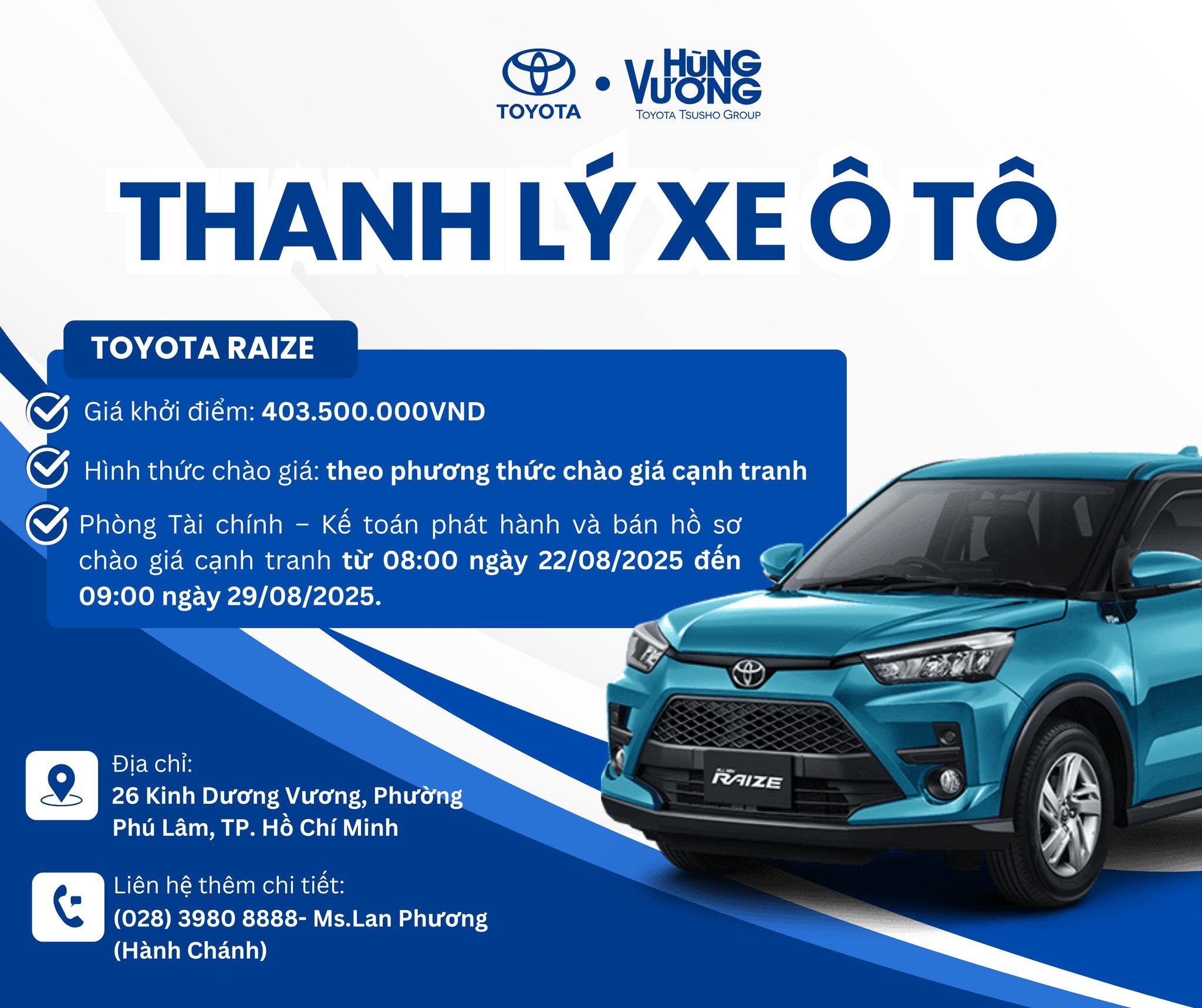 THÔNG BÁO THANH LÝ XE Ô TÔ