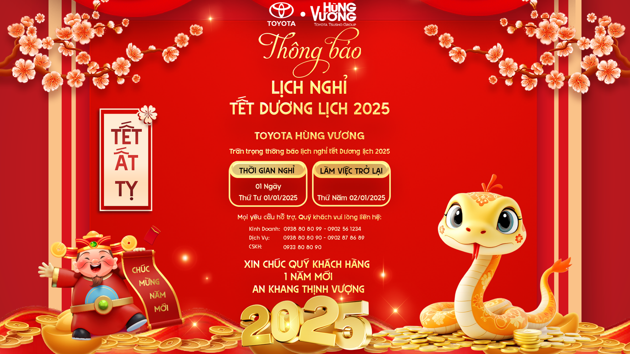 TOYOTA HÙNG VƯƠNG THÔNG BÁO LỊCH NGHỈ TẾT DƯƠNG LỊCH 2025